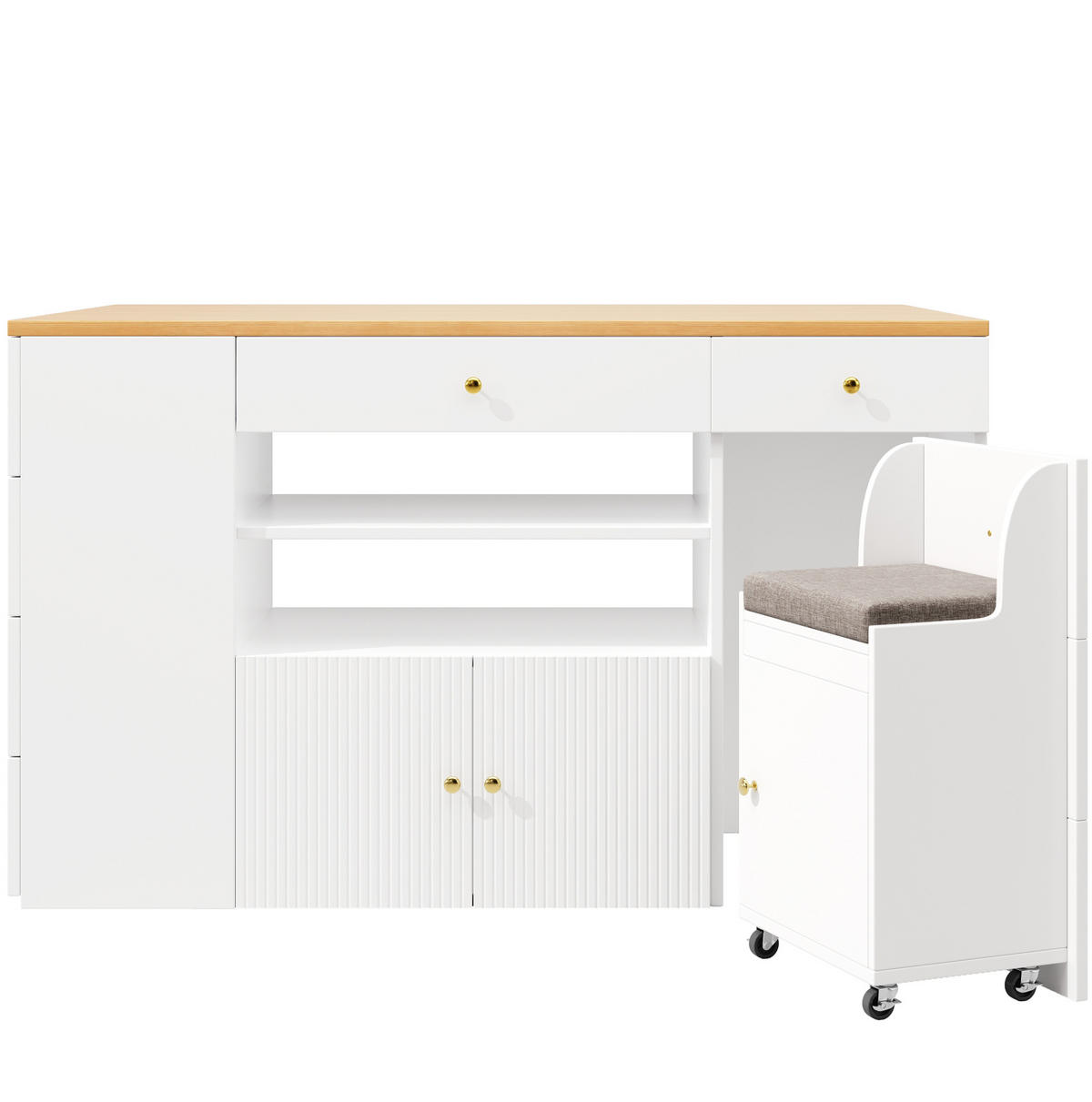 KÜCHENINSEL aus MDF mit Stauraum & Hocker, 140/40(70)/89 cm, Weiß - Weiß, Holzwerkstoff (40/89/140cm) - Redom