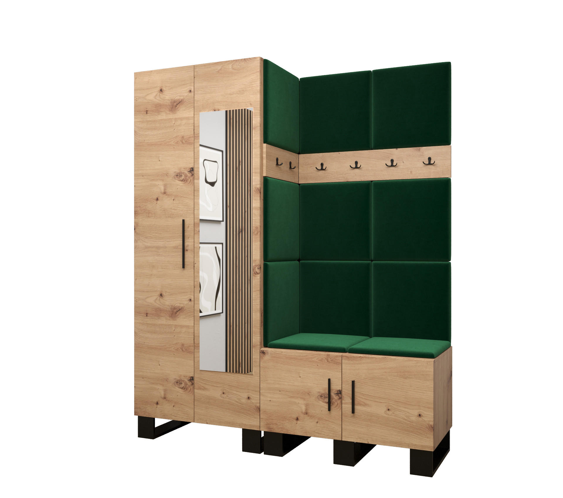 Abiks Möbel Garderoben-Set Eiche Artisan, Waldgrün 158x196x45.6 cm