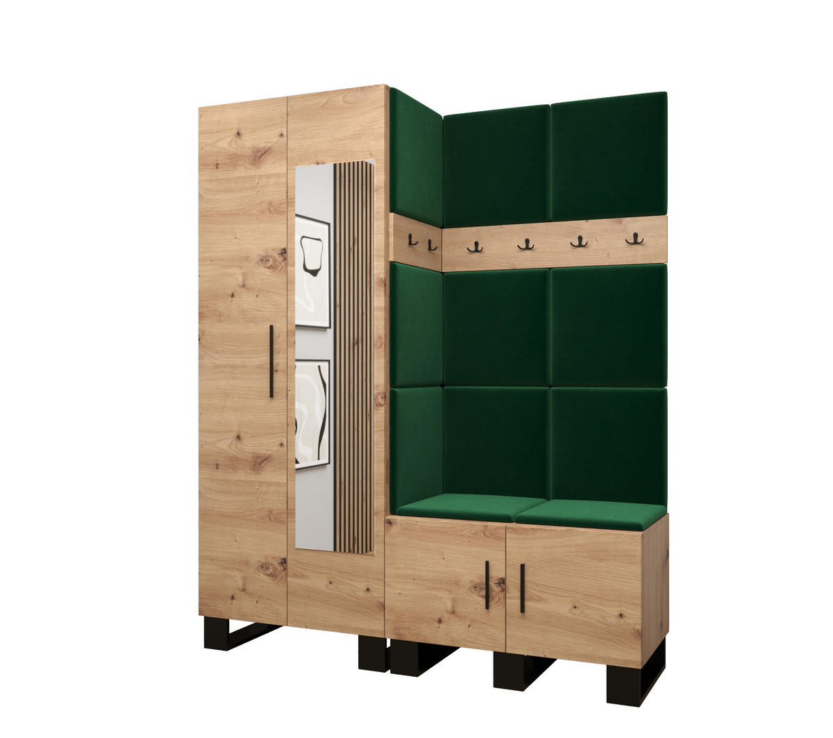GARDEROBEN-SET 196/158/45,6 - Waldgrün/Schwarz, Holz/Kunststoff (158/196/45.6cm) - Abiks Möbel