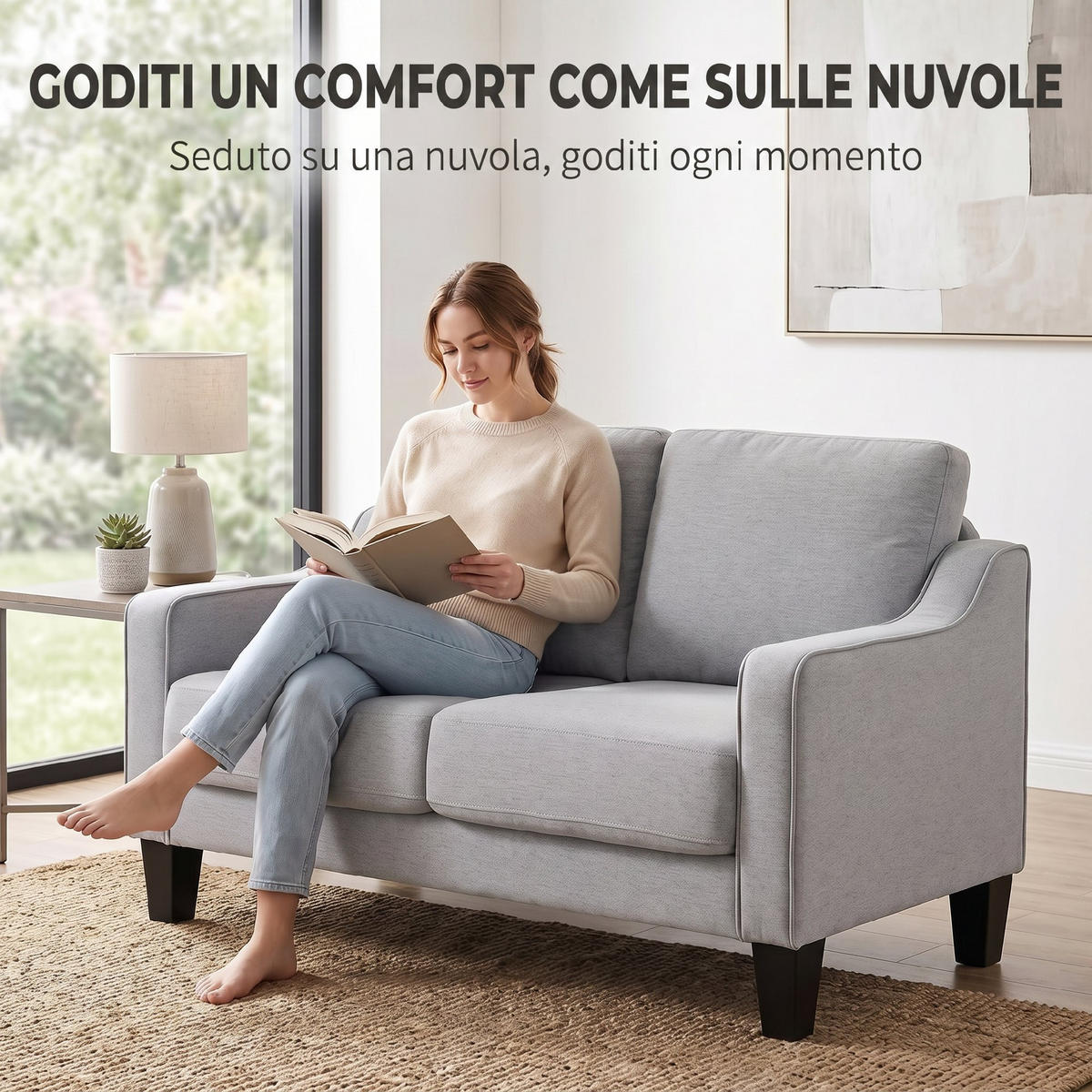 SOFA, 2-Sitzer, Leinenoptik, modern, platzsparend, hellgrau, 136x77x86cm - Multicolor, Holzwerkstoff (136/86/77cm) - FORIOUS