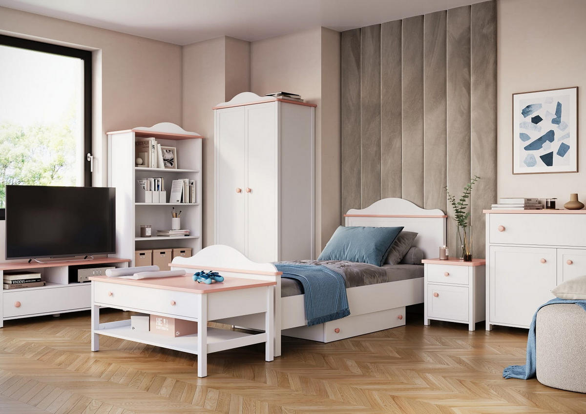 KINDERTISCH LUNA 15 - Weiß/Rosa, Holzwerkstoff (110/47/60cm) - Meblini