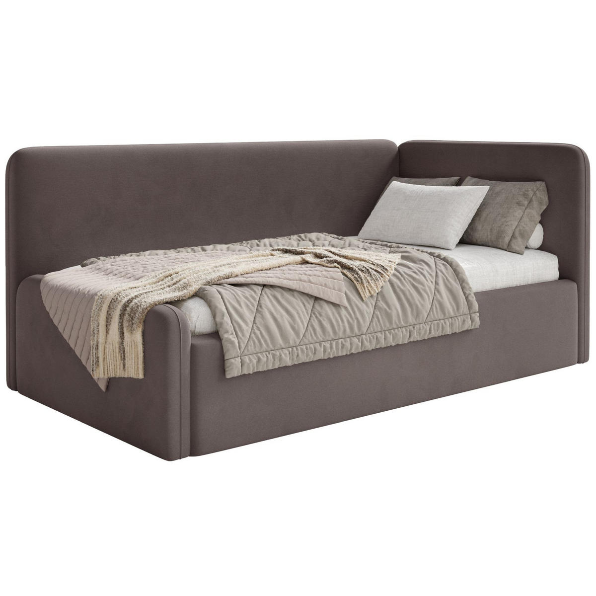 JUGENDBETT Fanko Samt Braun 90x200 cm - Schwarz/Braun, Kunststoff/Textil (90/200cm) - Selsey