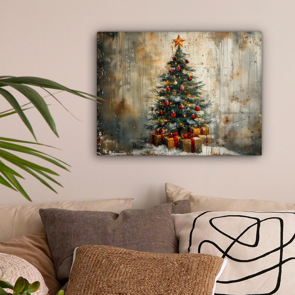 LEINWANDBILD Weihnachtsbaum - Vintage - Weihnachten - Geschenk 40x30 cm - Rostfarben, Textil (40/30cm) - MuchoWow