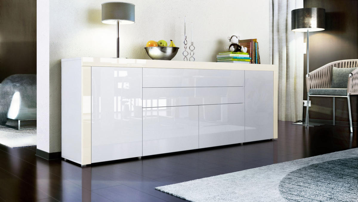 SIDEBOARD La Paz Weiß Hochglanz / Creme Hochglanz - Weiß Hochglanz, Holzwerkstoff (200/72/35cm) - Vladon