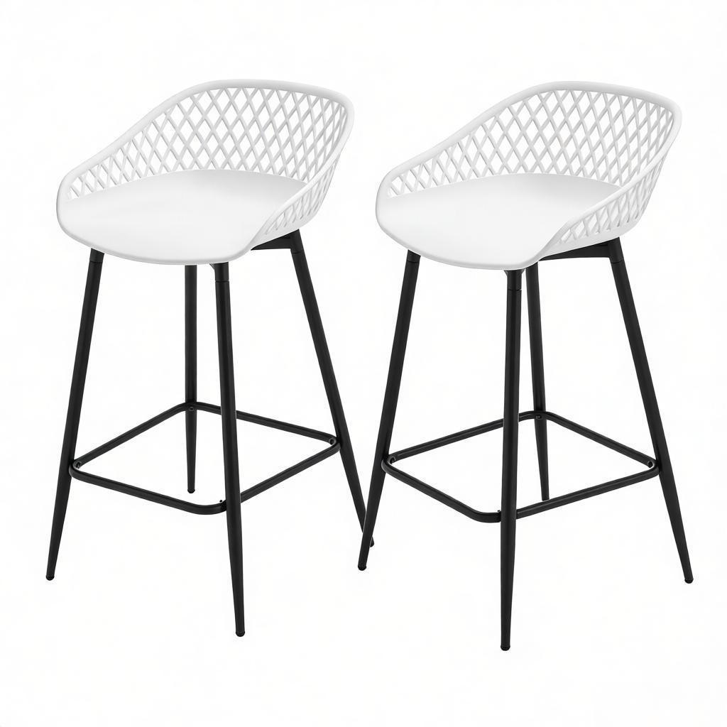 BARHOCKER 2er-Set Weiß mit Rückenlehne und Fußstütze - Weiß, Metall (48.5/84.5/47cm) - PANGIVO