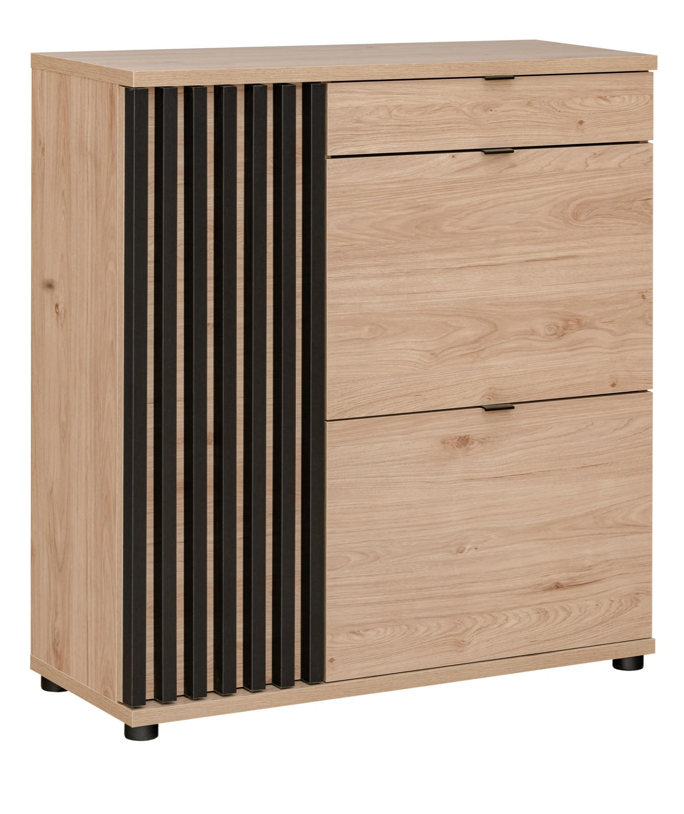 SCHUHSCHRANK Eiche Jackson, schwarz 90 cm, Schuhkommode mit Kippern - Eichefarben/Schwarz, Holzwerkstoff/Kunststoff (90/94/35cm) - Furn.Design