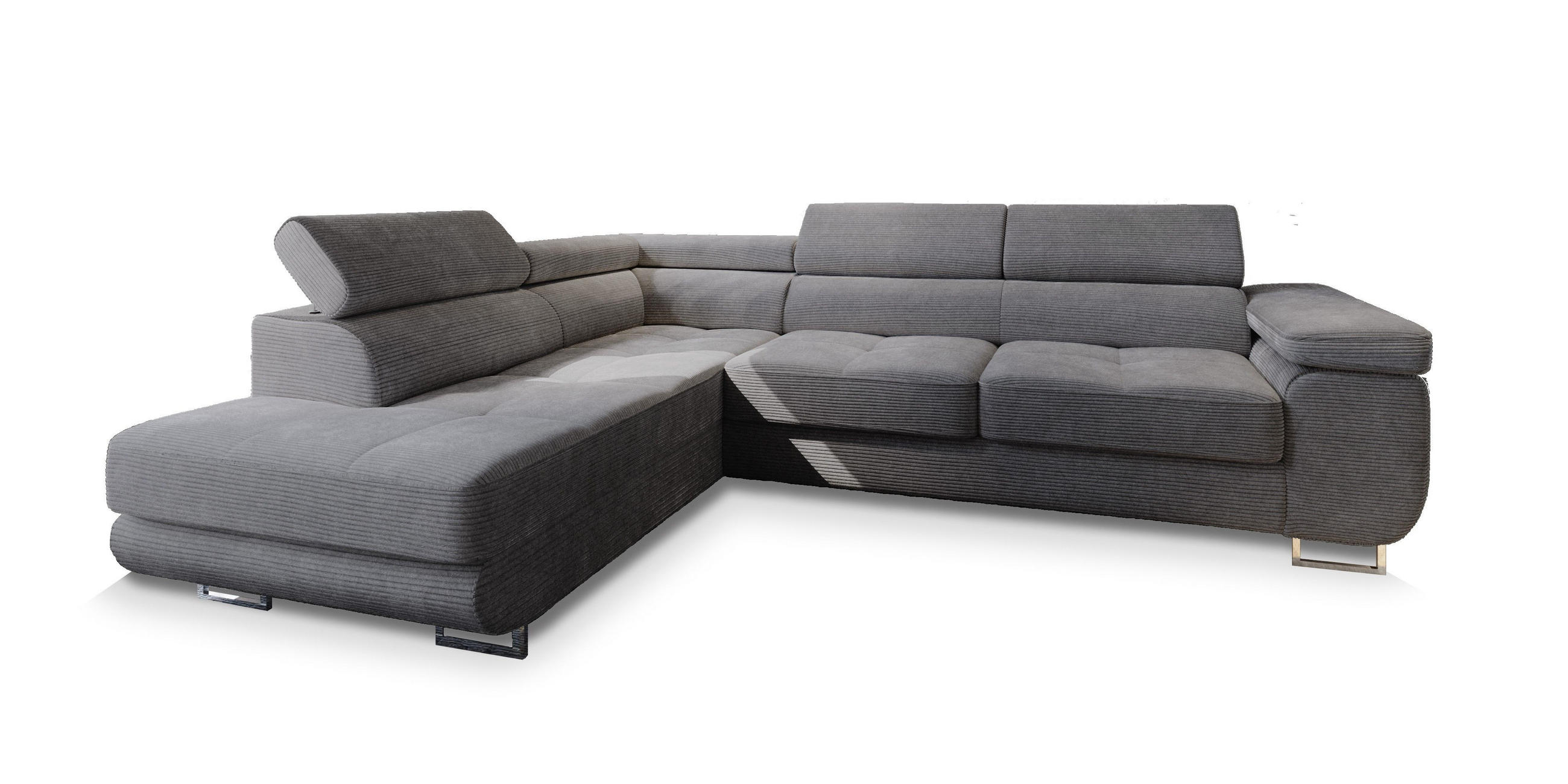 ECKSOFA APIRO L-S Graphitfarben Kordstoff mit Schlaffunktion - Graphitfarben, Holz (276/202cm) - MASSENO