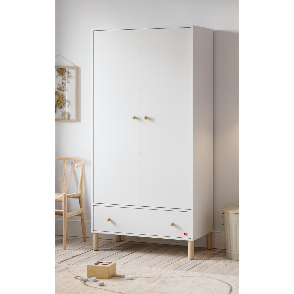 SCHRANK, 2 Türen und 1 Schublade Tela - H185 cm - Weiß, Holzwerkstoff (50/185/90cm) - Calicosy