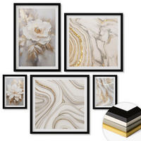 WANDBILDER 5er-Set - 50x50 cm & 20x30 cm & 40x60 cm Schwarzer Rahmen - Subtile abstrakte Muster - Schwarz, Kunststoff (40/60cm) - ArtPrintCave