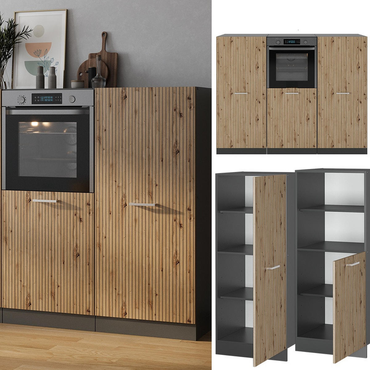 KÜCHENBLOCK R-Line Artisan Eiche/Anthrazit 180 cm ohne Arbeitsplatte - Anthrazit/Eiche Artisan, Holzwerkstoff (180/143/46cm) - Vicco