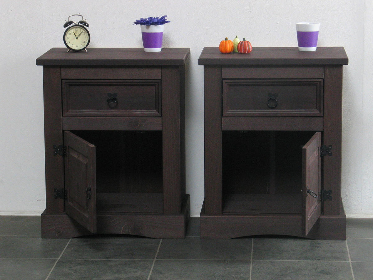 NACHTSCHRANK gebeitzt und Wachs - Schwarz, Holzwerkstoff (53/66/38cm) - ebuy24