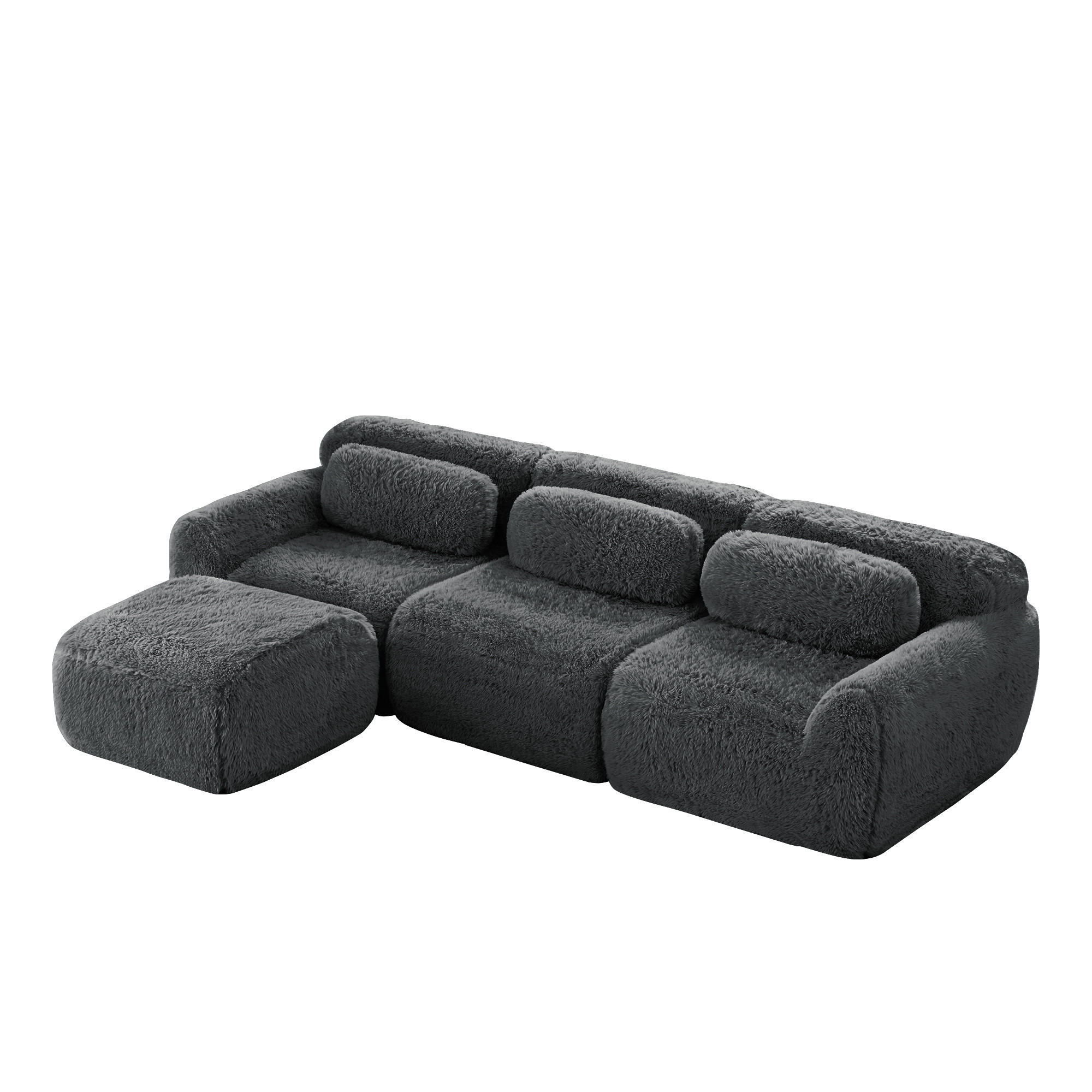 ECKSOFA aus Plüsch mit modularem Design, grau - Grau, Textil (179/291cm) - Luhomfu