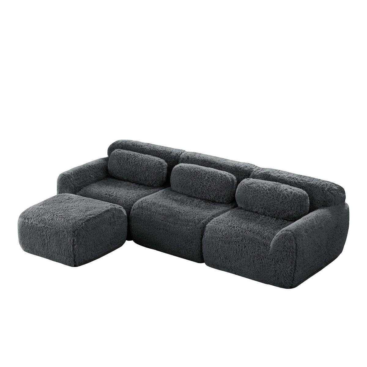 ECKSOFA Plüsch Grau mit Kissen - Grau, Textil (291/179cm) - WISHDOR