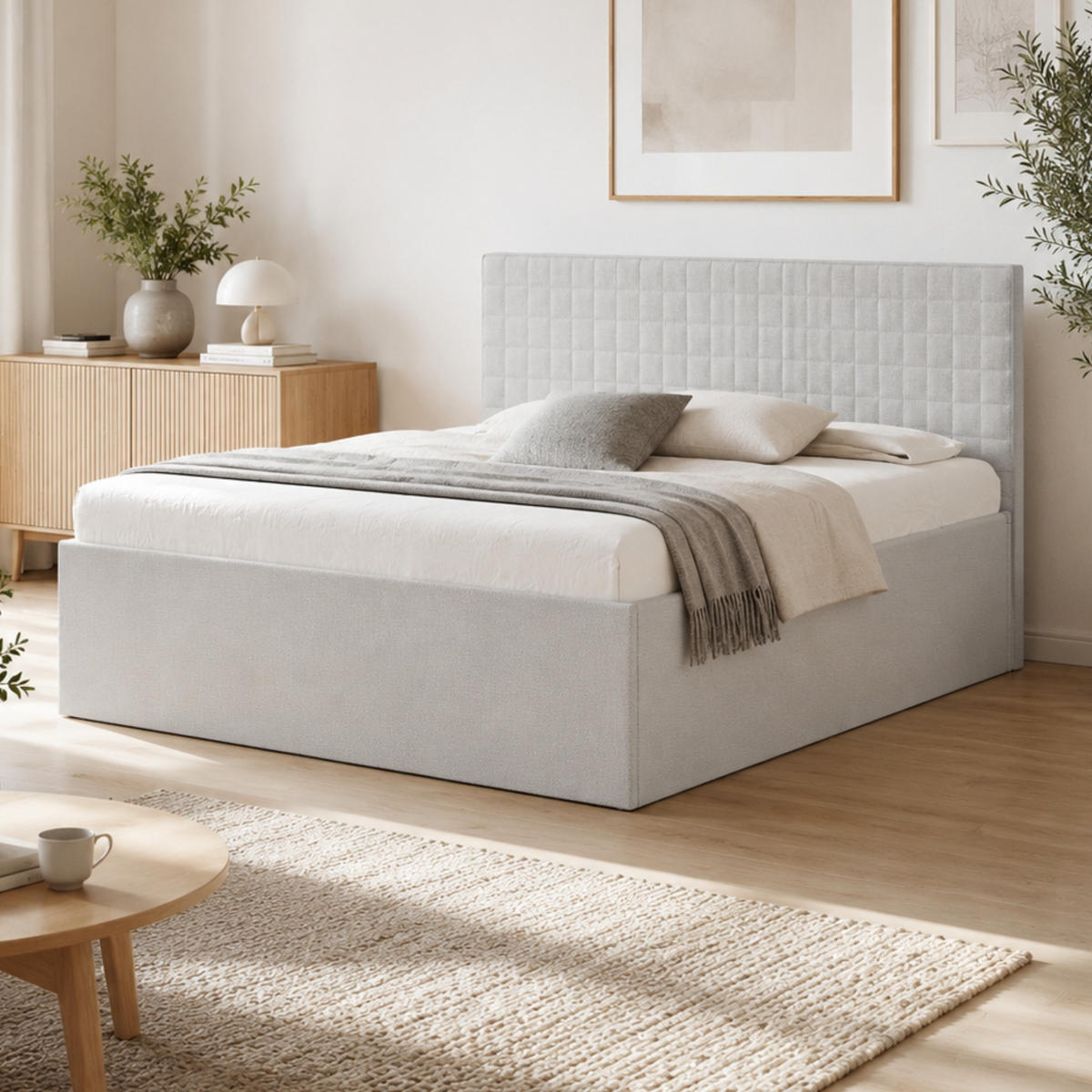 POLSTERBETT VARDO-Stoff H3 Matratze 200x200 cm in Grau - Grau, Textil (200/200cm) - Home Collective