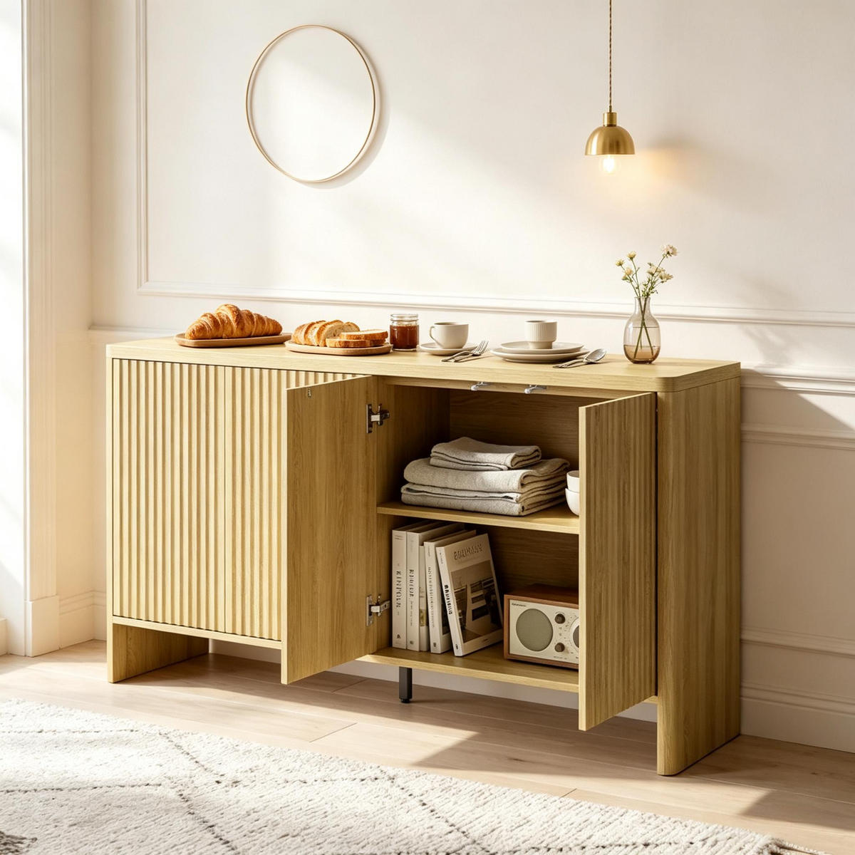 SIDEBOARD DE-38091 147/40/77 cm mit 2 Schränken und verstellbaren Regalen Eiche - Eichefarben, Holzwerkstoff (147/77/40cm) - ComfortXL