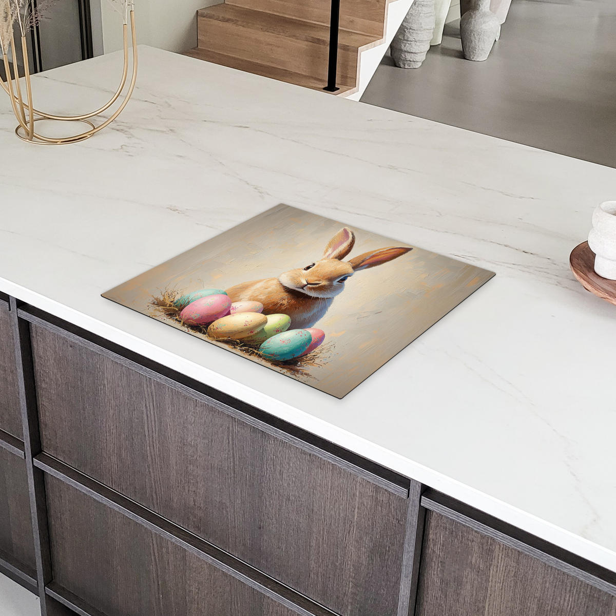 HERDABDECKPLATTE Osterhase - Pastell - Eier Abdeckung Ceranfeld 57.6x51.6 cm - Beige, Kunststoff (57.6/51.6/0.2cm) - MuchoWow