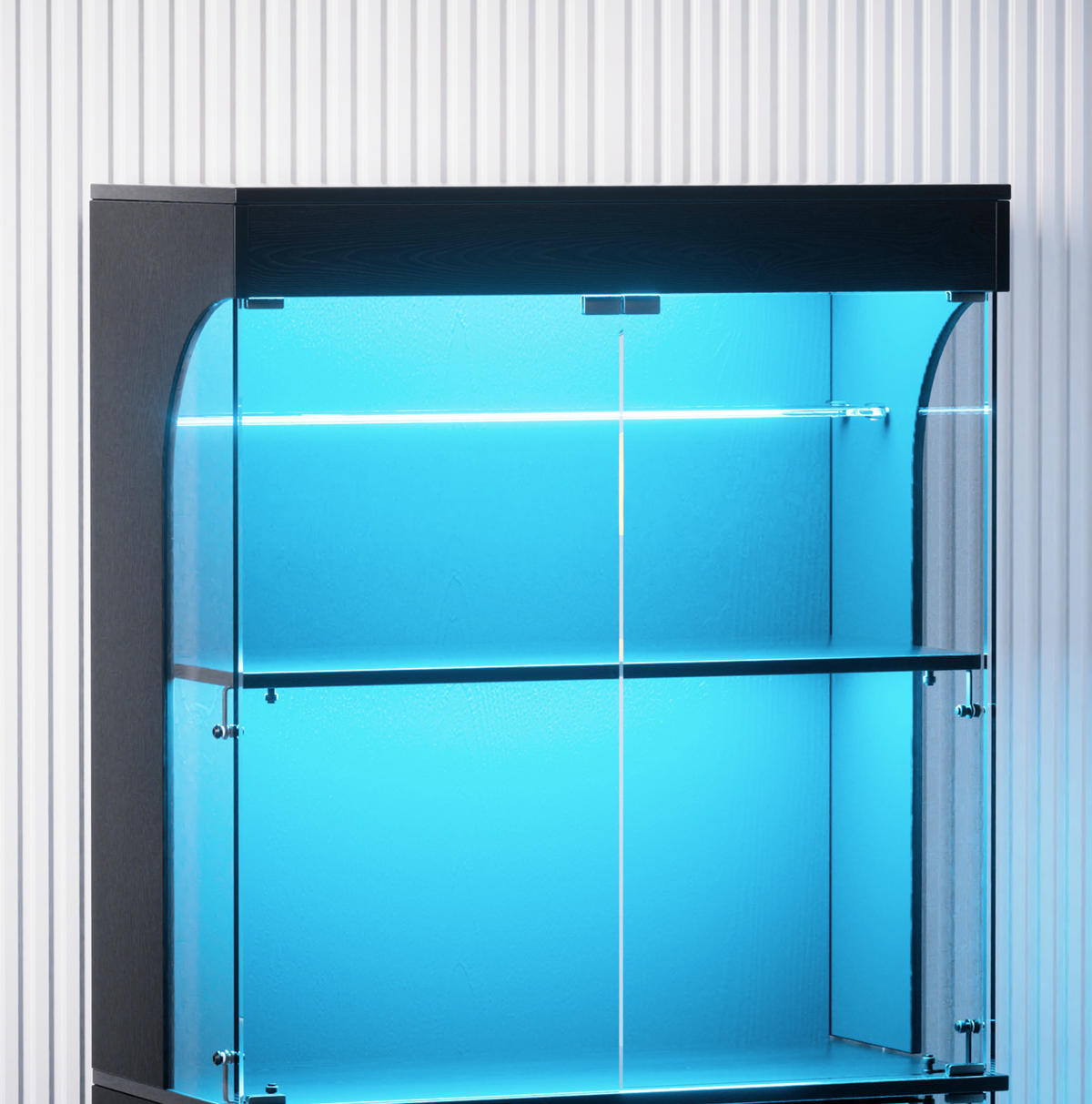 VITRINE aus Glas und Spanplatte 80x35x165 cm Schwarz mit LED-Beleuchtung, USB-/Type-C-Ladestation und Bewegungssensor - Schwarz, Glas (80/165/35cm) - Modfu
