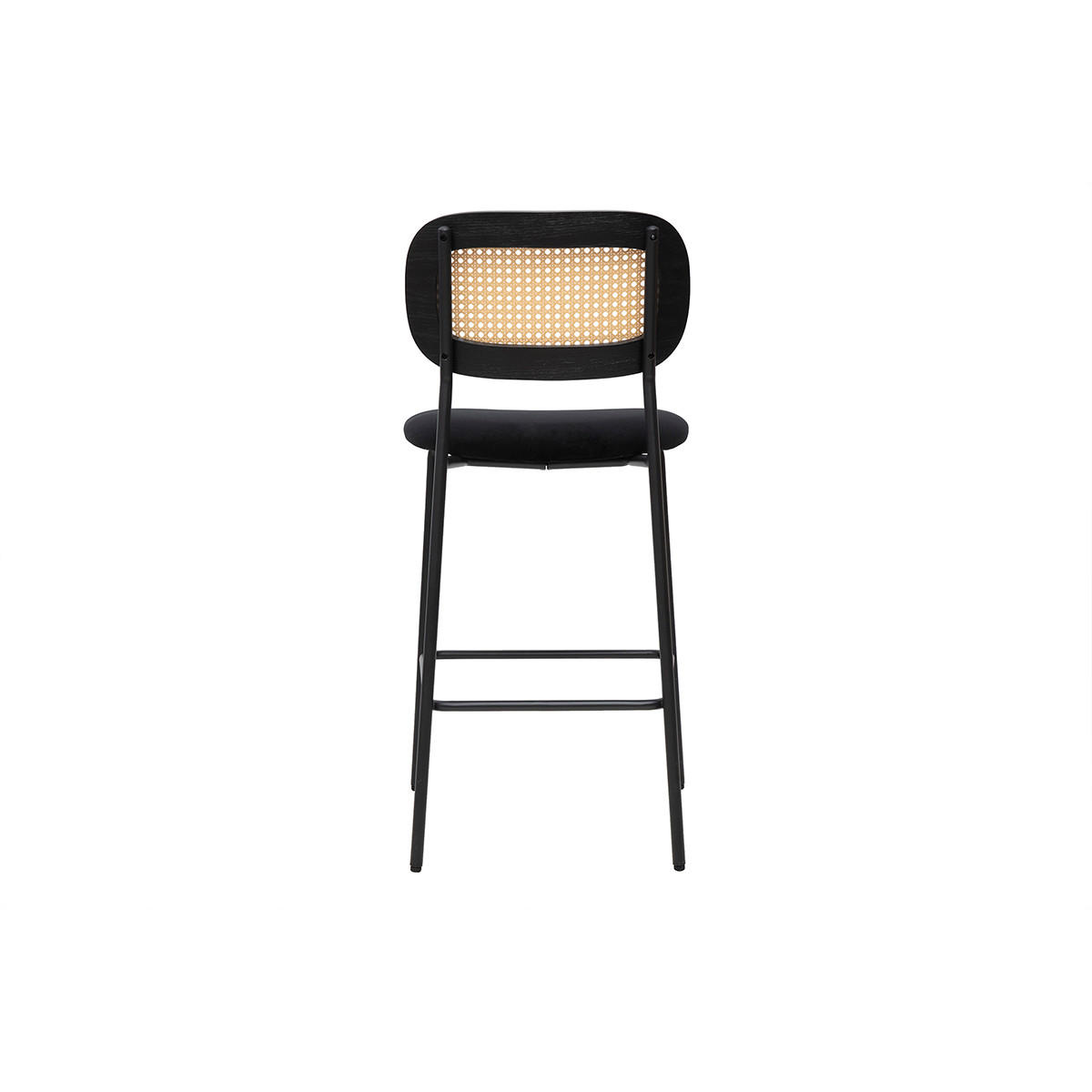 SAMT-DESIGNHOCKER in Schwarz, Schwarzmetall und Rattan-Geflecht (2er Set) MIRANDA - Schwarz, Textil (49/95.5/47cm) - Miliboo