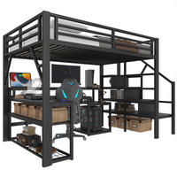 HOCHBETT 140x200cm Schwarz Metall LED-Licht Schreibtisch USB - Schwarz, Metall (140/200cm) - FLIEKS