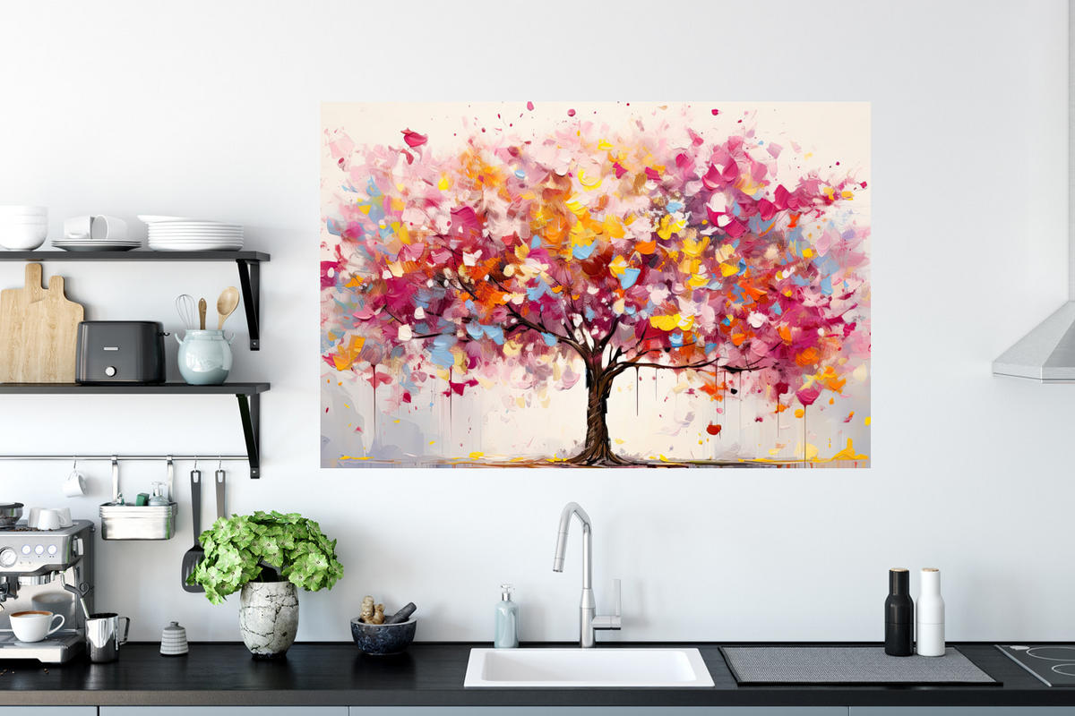 WANDTATTOO Aquarell - Baum - Kunst - Abstrakt 120x80 cm - Multicolor, Kunststoff (120/80/0.1cm) - MuchoWow
