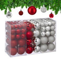 WEIHNACHTSKUGELN Silber Rot Set-100 - Rot/Silberfarben, Kunststoff (6/7/6cm) - Relaxdays