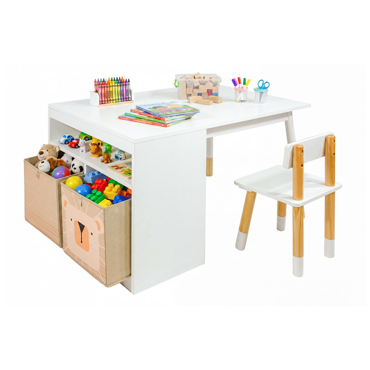 KINDERTISCH UND STÜHLE Weiß 90/60/53 2er-Set - Weiß, Holz (90/53/60cm) - Mobili Rebecca