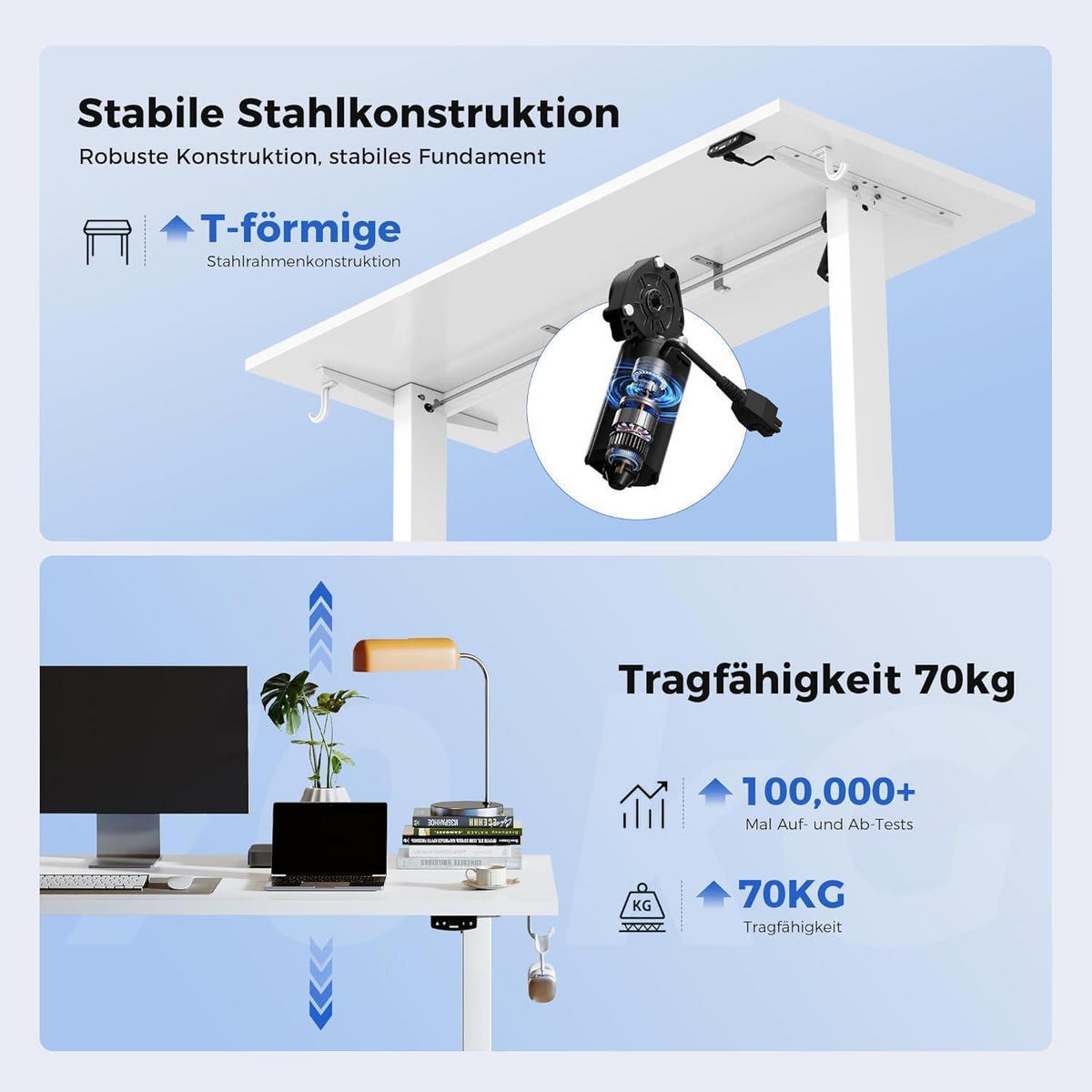 SCHREIBTISCH Höhenverstellbar Elektrisch 100 x 60 cm Weiß - Weiß, Holzwerkstoff (100/60/75cm)