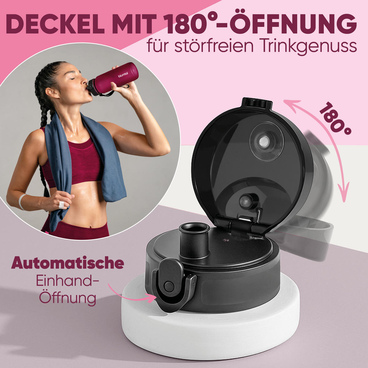 TRINKFLASCHE 1L - auslaufsichere - 1-Klick-Verschluss - BPA - freie - Lila - Lila, Kunststoff (1L) - Blumtal