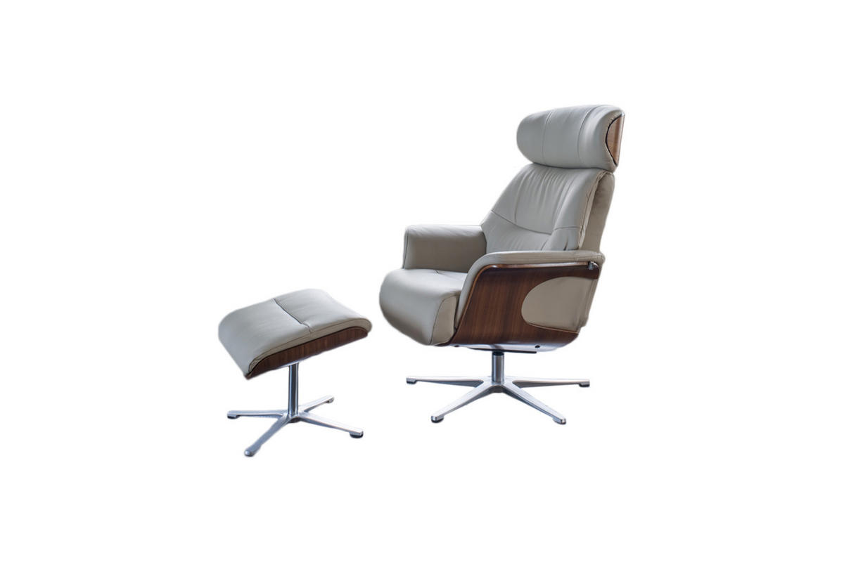 RELAXSESSELSET TOSAR Grau Leder - Silberfarben/Hellgrau, Leder/Metall (83/110/89cm) - KAWOLA