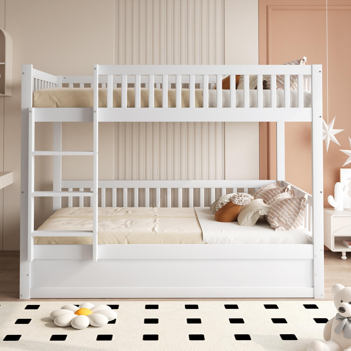 POSCHODOVÁ posteľ 90/200 cm biela z masívneho dreva s hydraulickým úložným priestorom - biela, drevo (90/200cm) - OKWISH