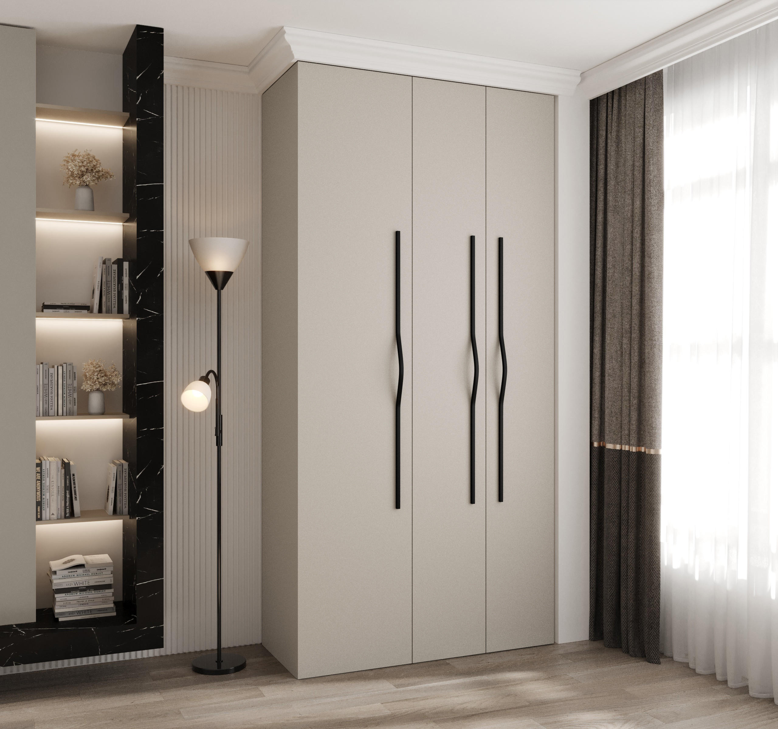 DREHTÜRENSCHRANK 245,5/120/40 3-türig - Kaschmir/Schwarz, Holz/Metall (120/245.5/40cm) - Abiks Möbel