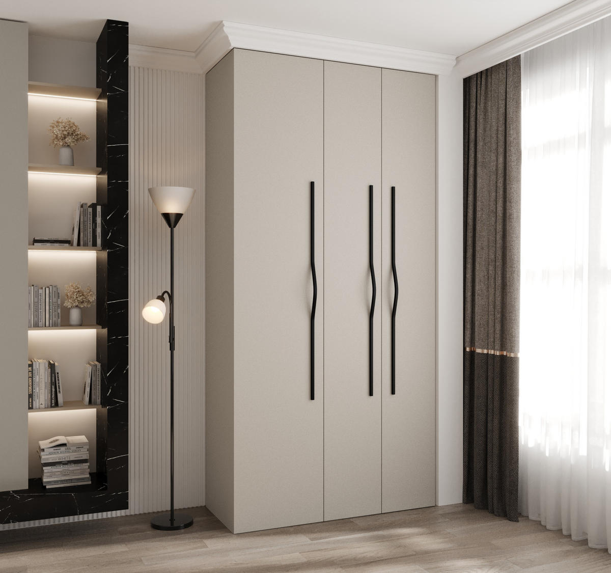 DREHTÜRENSCHRANK 245,5/120/40 3-türig - Kaschmir/Schwarz, Holz/Metall (120/245.5/40cm) - Abiks Möbel