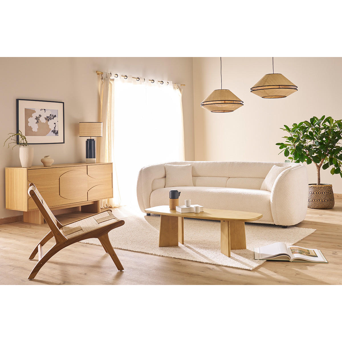 RECHTECKIGER Couchtisch Massivholz Mangoholz L120 cm SOTA - Eiche Bianco, Holz (120/45/35cm) - Miliboo