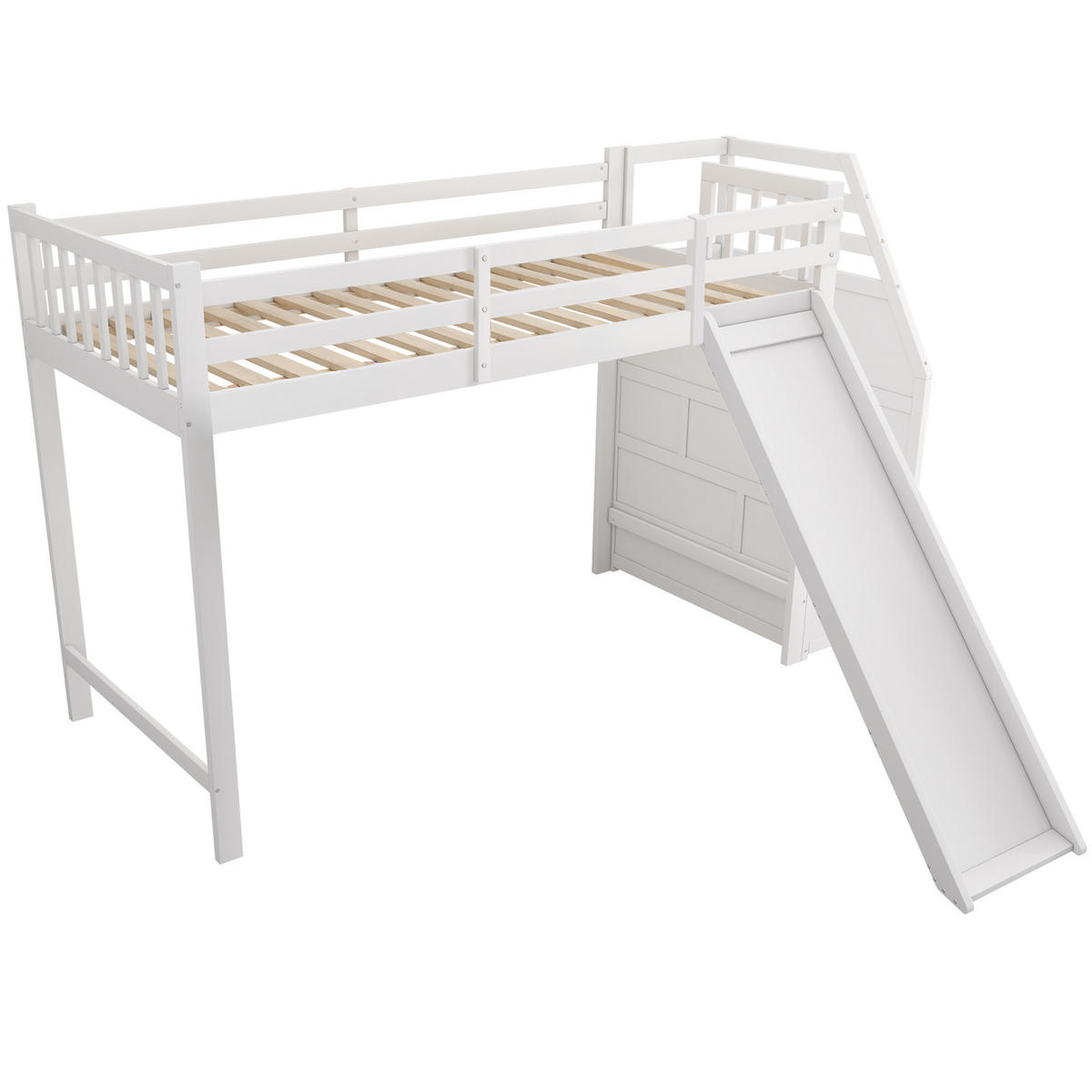 HOCHBETT 90/200 cm weiß mit Rutsche und abnehmbarem Schutzgitter - Weiß, Holz (90/200cm) - OKWISH