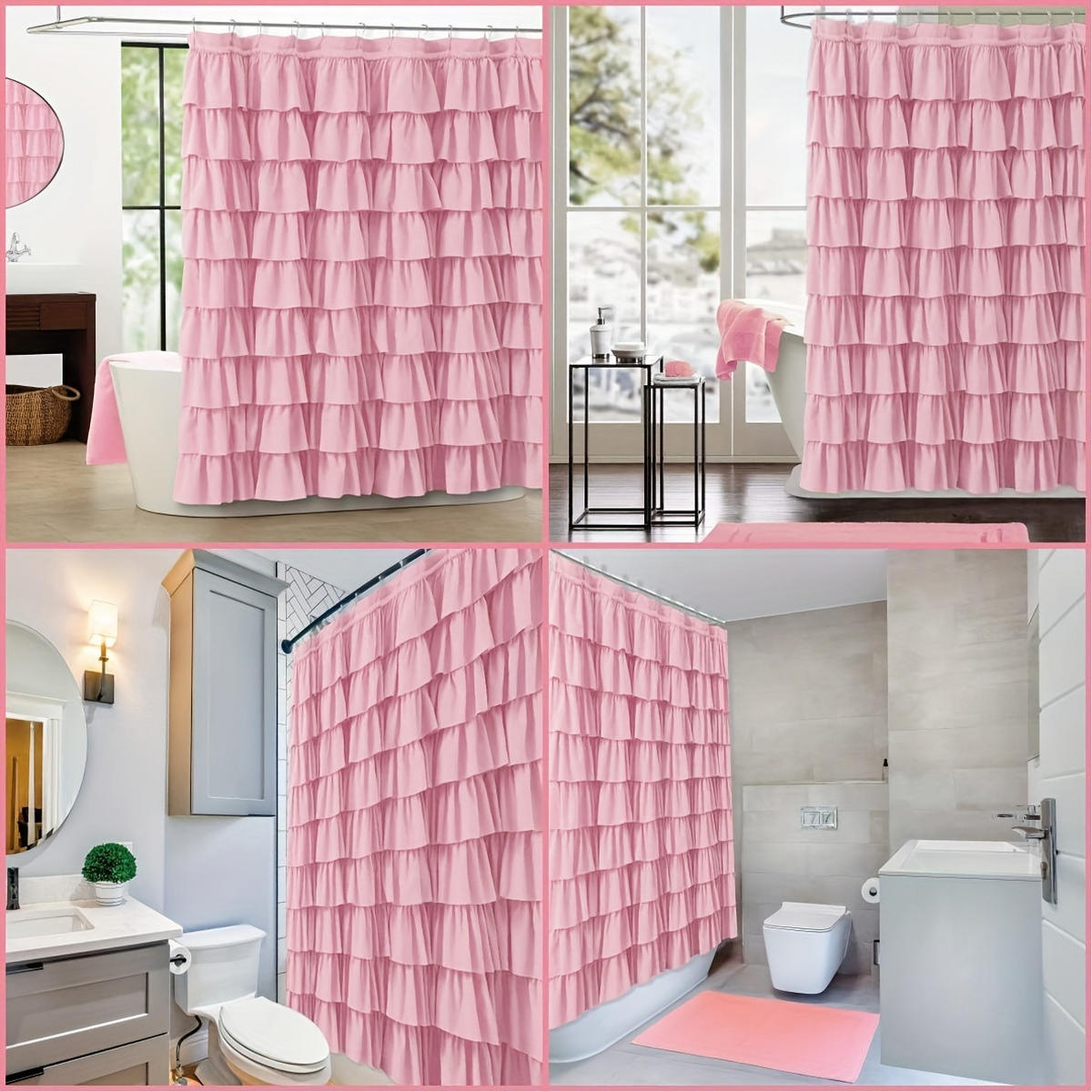 DUSCHVORHANG Rosa Polyester modern rustikal 180 x 180 cm Dekor Badezimmer - Pink, Textil (180/180cm) - MCBOSON