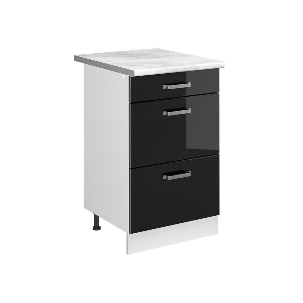 KÖKSUNDERSKÅP R-Line, Svart högblank/Vit, 50 cm Marmuras stalviršis Svart högglans, Vit 81.6/50/60 cm