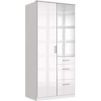 KLEIDERSCHRANK Clack in Weiß mit Fronten in Hochglanz Weiß Lack - Drehtürenschrank 91 cm – mit Spiegel und Schubkästen - Weiß, Holzwerkstoff (91/199/58cm)