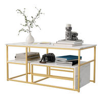COUCHTISCH-SET Marmoroptik Weiß, Metallgestell Gold, 2er Set - Weiß, Metall (105/52/48.5cm) - SHOPENTRA