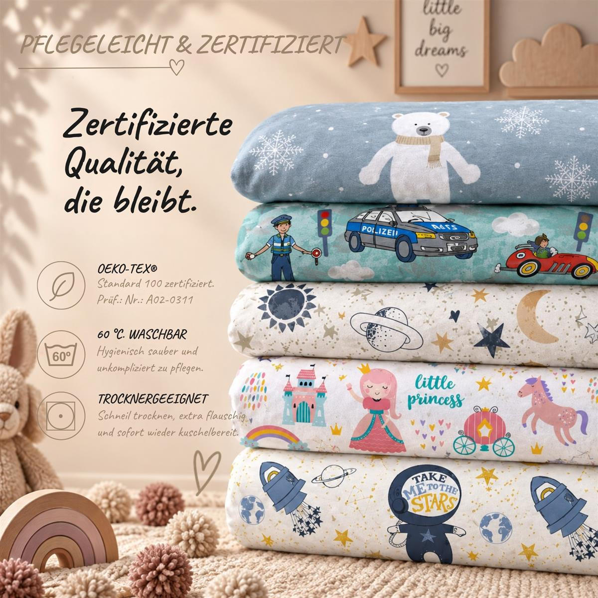 BIBER-BETTWÄSCHE 135x200 für Kinder 100% Baumwolle - Prinzessin - Rosa, Textil (135/200cm) - Carpe Sonno
