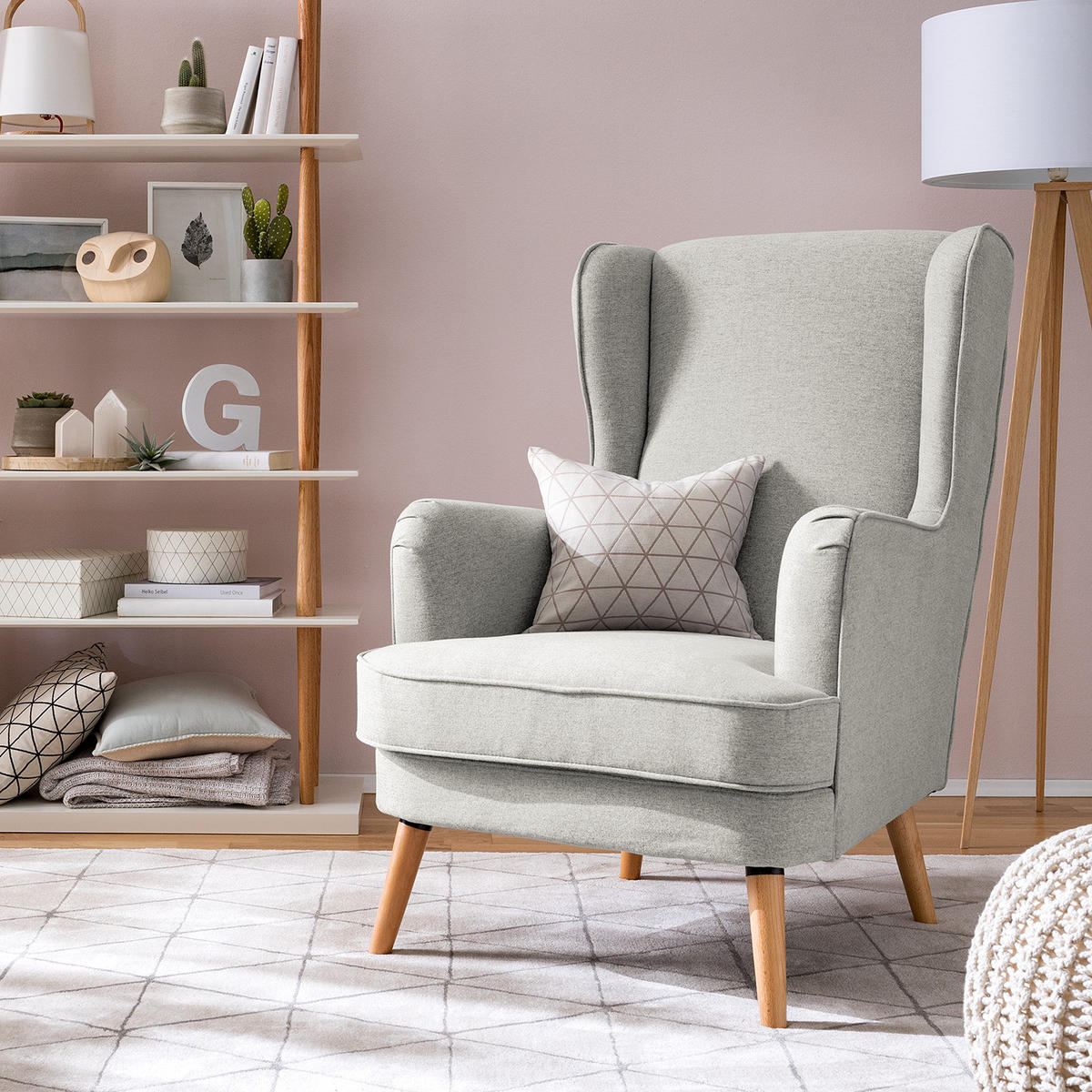 OHRENSESSEL - Beige/Hellgrau, Textil (73/107/96cm) - home24