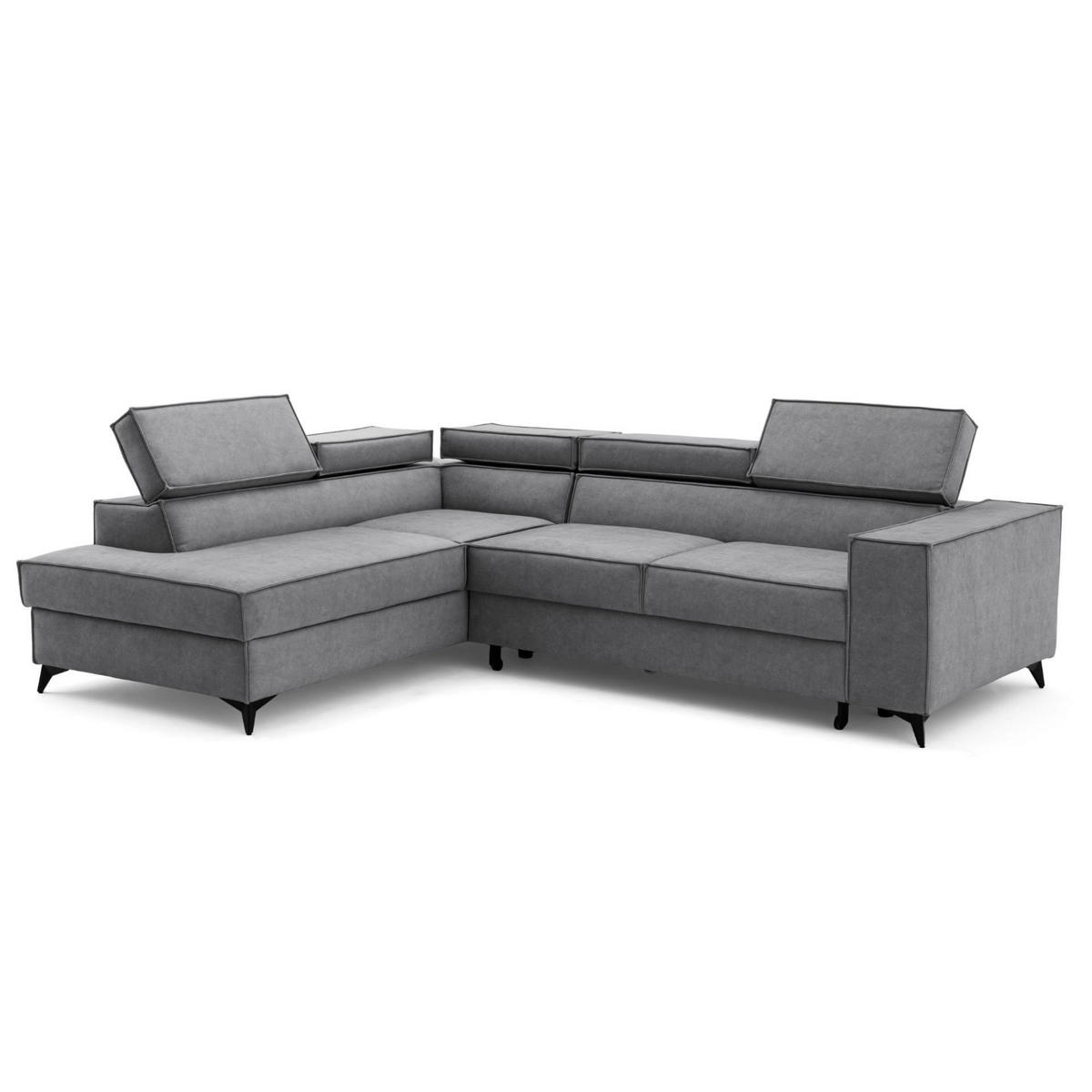 ECKSOFA PURE L Links mit Schlaffunktion 127x199 Velours Grau - Schwarz/Grau, Holz/Textil (281/204cm) - Muffo