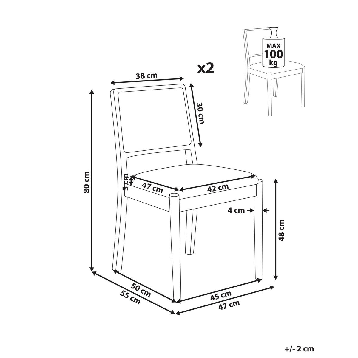 ESSZIMMERSTUHL 2er-Set Hellbraun Tamarac - Hellbraun/Beige, Holz (47/80/55cm) - Beliani