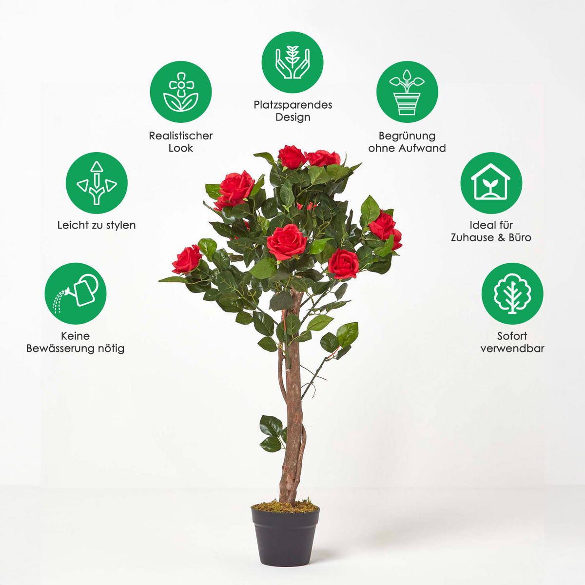 KUNSTBAUM Rosenstock rot, 90 cm - Rot, Kunststoff (90cm) - Homescapes