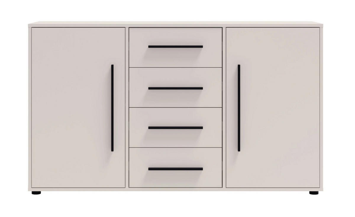 KOMMODE Modena K2D4SZ 150 cm in Kaschmirfarbe mit Türen und Schubladen - Kaschmir/Schwarz, Holzwerkstoff/Kunststoff (150/87/40cm)