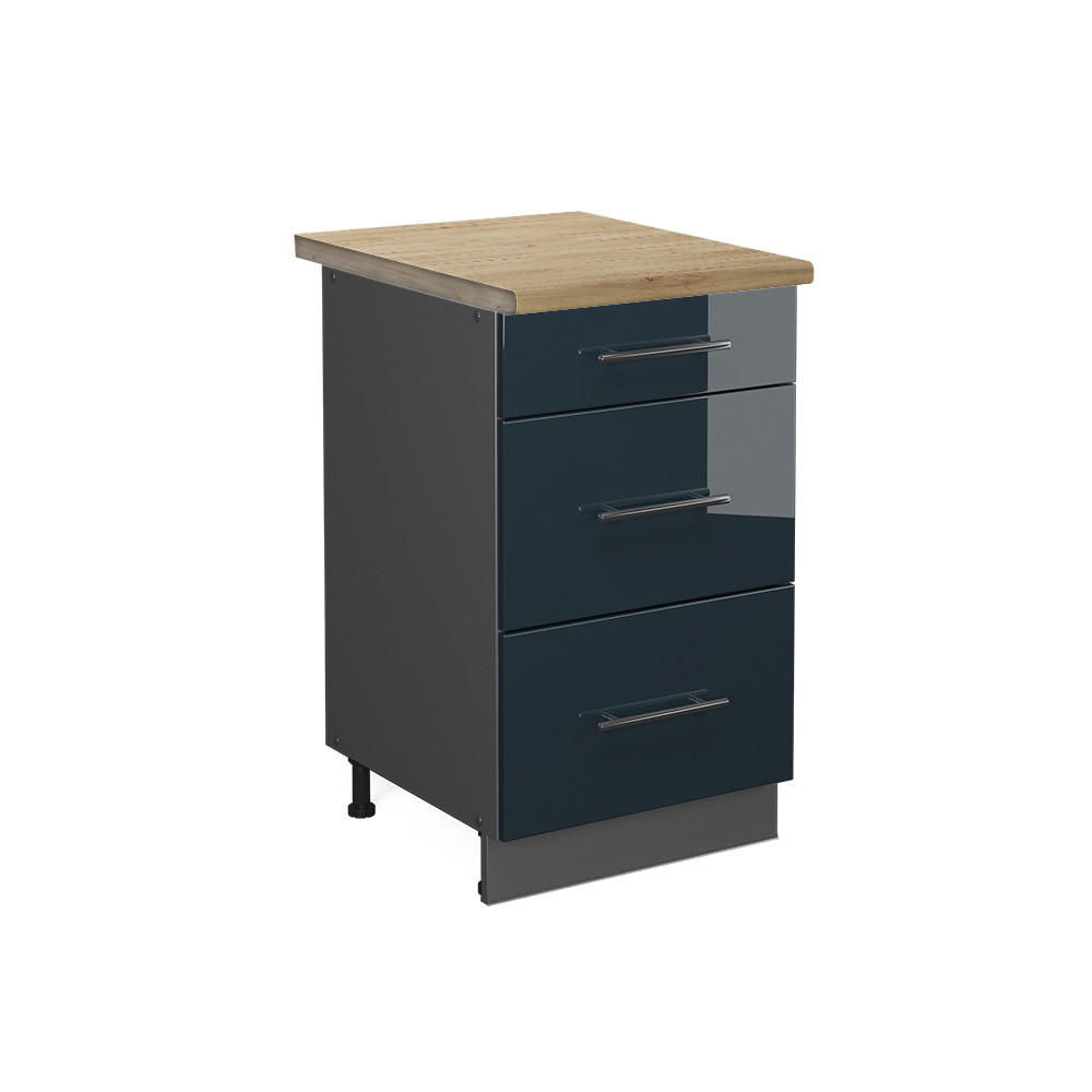 SCHUBLADENSCHRANK Fame-Line Dunkelblau Hochglanz 50 cm, AP Eiche - Anthrazit/Dunkelblau, Holzwerkstoff (50/82/60cm) - Vicco