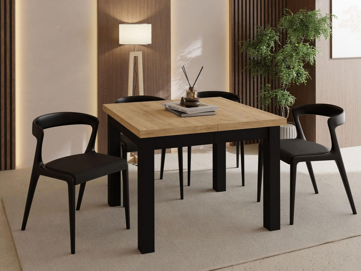 ESSTISCH Toren ausziehbar verlängerbar quadratisch, Eiche Braun 80-180/80/76.5 cm - Eiche Wotan/Schwarz, Holz/Holzwerkstoff (80/80/77cm) - WFL GROUP