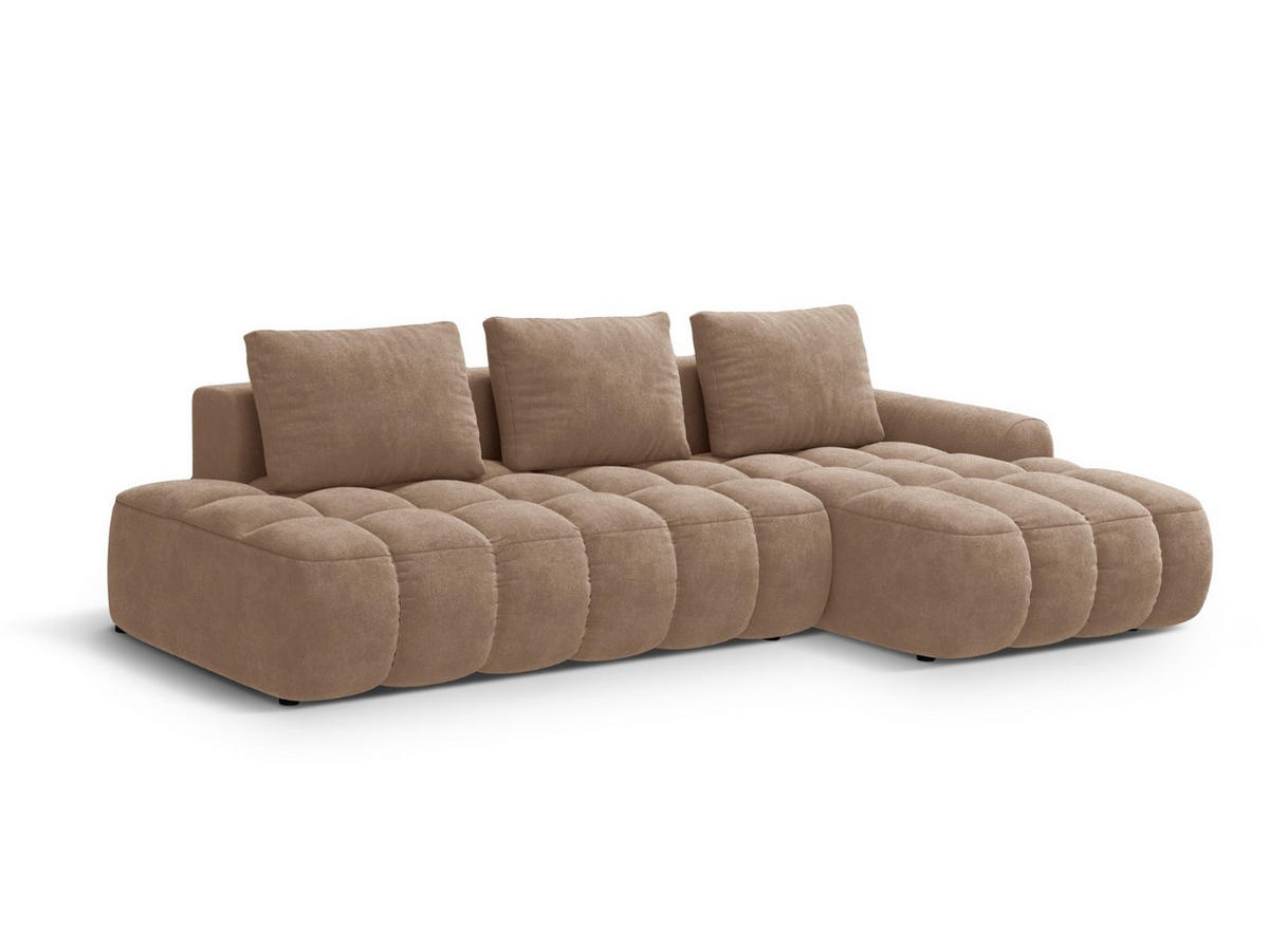 AUSKLAPPBARES-ECKSOFA rechts mit Container Linz aus Samt dunkelbeige 3 Sitzplätze - Mokka, Textil (142/275cm) - Cosmopolitan Design