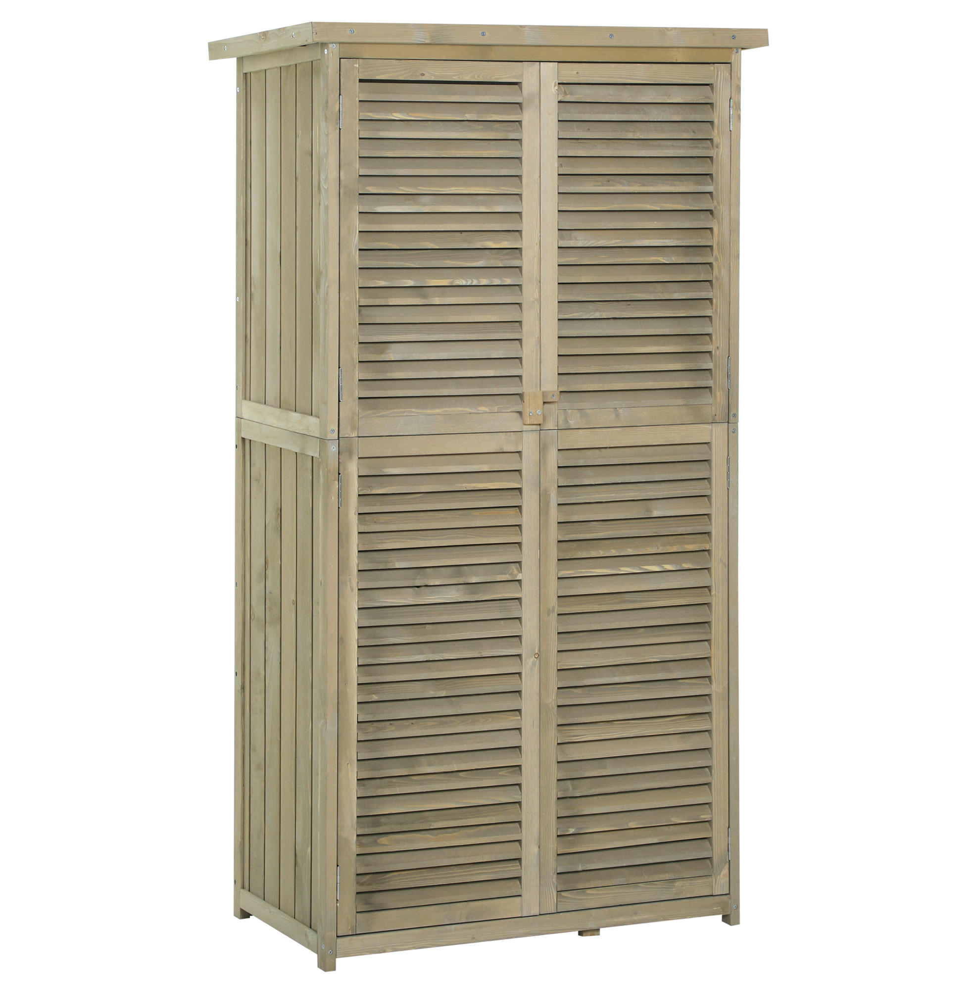 GARTENSCHRANK 87/46,5/160 cm mit 4 Fächern, Lamellentüren und Asphaltdach aus Tannenholz, Grau - Grau, Holz (46.5/160/87cm) - Redom
