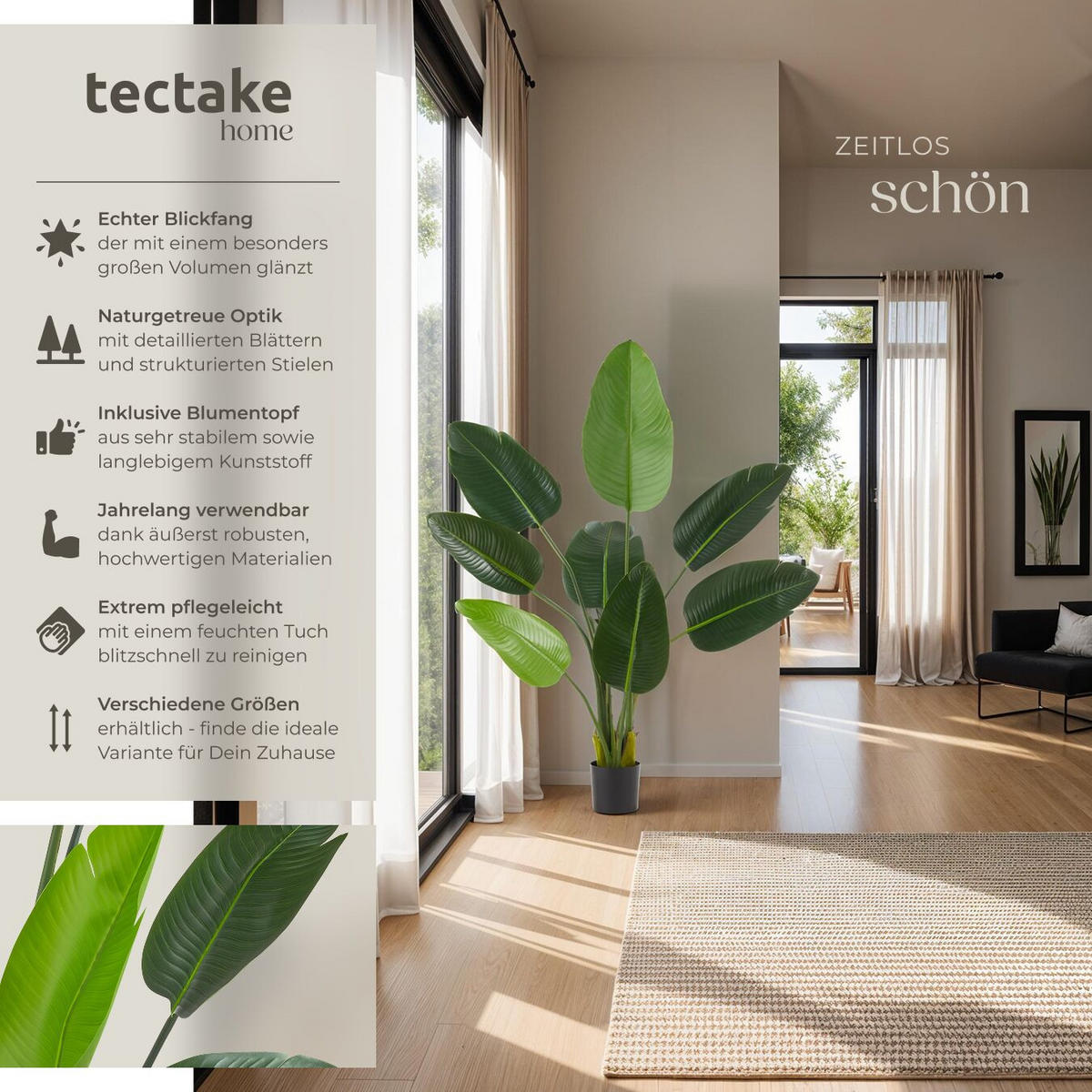 KÜNSTLICHER-PARADIESVOGELBAUM Tropic,stabiler Kunststoff-Blumentopf,grün - Grün, Kunststoff (120cm) - tectake