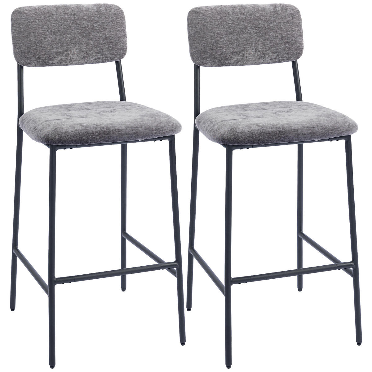 BARHOCKER 2er-Set DE-14793 gepolstert mit Chenille-Bezug Grau - Grau, Metall (45.5/101/48cm) - ComfortXL